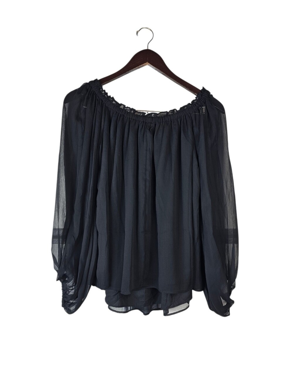 INC International Concepts Black Sheer Peasant Blouse Women's Medium - Picture 5 of 5